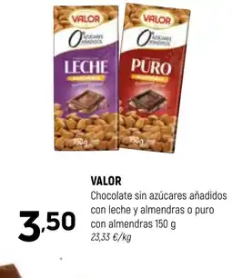 Coviran VALOR Chocolate sin azúcares añadidos con leche y almendras o puro con almendras oferta