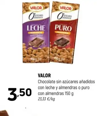 Coviran VALOR Chocolate sin azúcares añadidos con leche y almendras o puro con almendras oferta