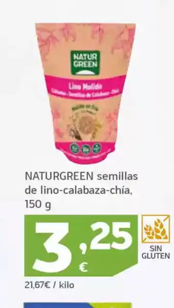 HiperDino NATURGREEN semillas de lino-calabaza-chia oferta