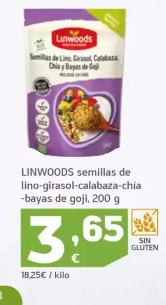 HiperDino LINWOODS semillas de lino-girasol-calabaza-chia -bayas de goji oferta