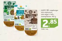 HiperDino HAPPY BIO vegeburger tofu-espinacas, tofu-algas o tofu- champiñones oferta