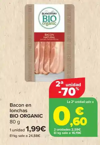 Carrefour BIO ORGANIC Bacon en lonchas oferta