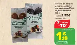 Carrefour AHIMSA Morcilla de burgos o chorizo seitán y tofu ecológico 100% vegetal oferta