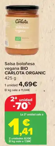 Carrefour CARLOTA ORGANIC Salsa boloñesa vegana bio oferta