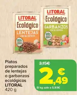 Carrefour LITORAL Platos preparados de lentejas o garbanzos ecológicos oferta