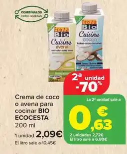 Carrefour BIO ECOCESTA Crema de coco o avena para cocinar oferta