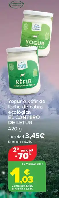 Carrefour EL CANTERO DE LETUR Yogur o kéfir de leche de cabra ecológica oferta