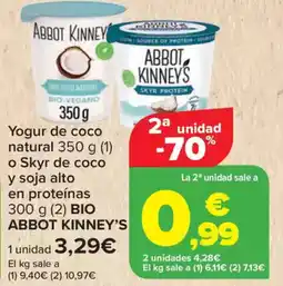 Carrefour BIO ABBOT KINNEY'S Yogur de coco natural o Skyr de coco en proteínas oferta