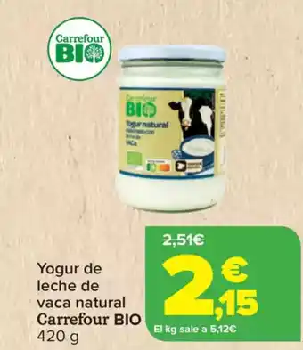 Carrefour CARREFOUR BIO Yogur de leche de vaca natural oferta