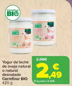 Carrefour CARREFOUR BIO Yogur de leche de oveja natural o natural desnatado oferta