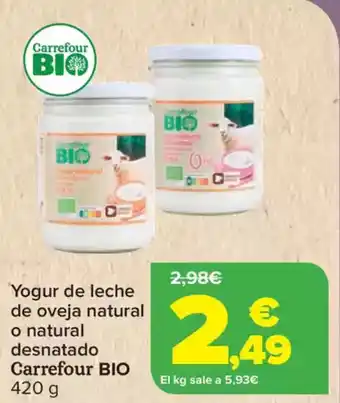 Carrefour CARREFOUR BIO Yogur de leche de oveja natural o natural desnatado oferta