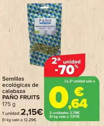 Carrefour PAÑO FRUITS Semillas ecológicas de calabaza oferta