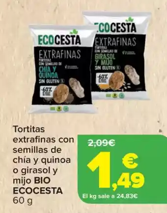 Carrefour BIO ECOCESTA Tortitas extrafinas con semillas de chía y quinoa o girasol y mijo oferta