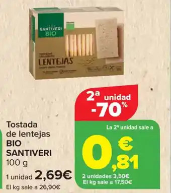 Carrefour BIO SANTIVERI Tostada de lentejas oferta