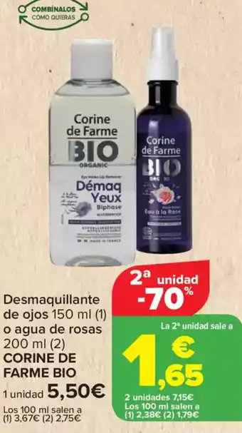 Carrefour CORINE DE FARME BIO Desmaquillante de ojos o agua de rosas oferta