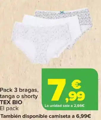 Carrefour TEX BIO Pack 3 bragas, tanga o shorty oferta