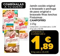 Supeco CAMPOFRÍO Jamón cocido original o braseado o pechuga de pavo original o braseado finas lonchas Finíssimas oferta