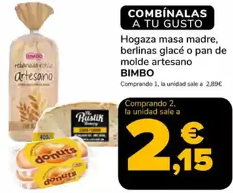 Supeco BIMBO Hogaza masa madre, berlinas glacé o pan de molde artesano oferta