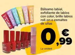 Supeco Bálsamo labial, exfoliante de labios con color, brillo labios roll-on o esmaltes de uñas oferta