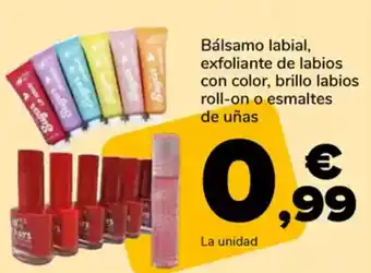 Supeco Bálsamo labial, exfoliante de labios con color, brillo labios roll-on o esmaltes de uñas oferta