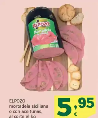 HiperDino ELPOZO mortadela siciliana o con aceitunas, oferta