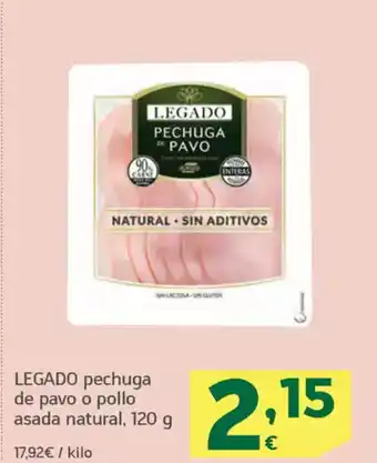 HiperDino LEGADO pechuga de pavo o pollo asada natural oferta