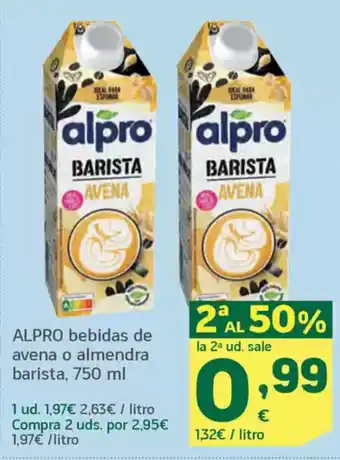 HiperDino ALPRO bebidas de avena o almendra barista oferta