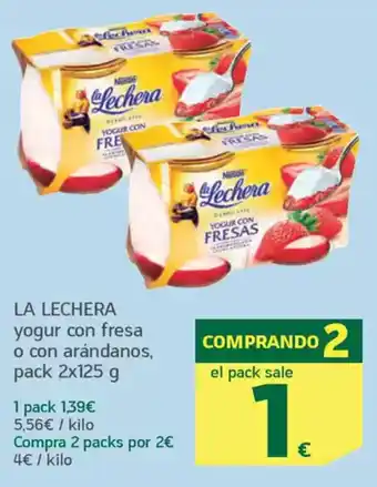 HiperDino LA LECHERA yogur con fresa o con arándanos oferta