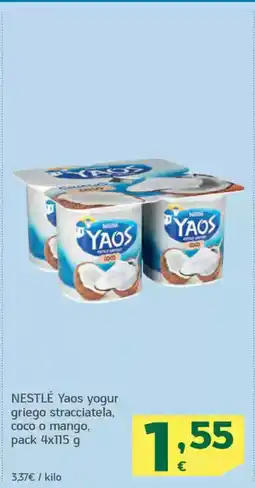 HiperDino NESTLÉ Yaos yogur griego stracciatela, coco o mango oferta