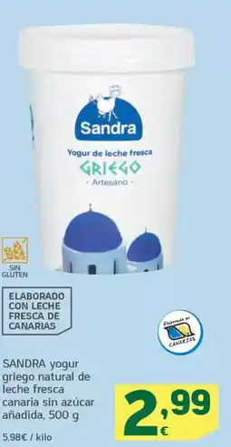 HiperDino SANDRA yogur griego natural de leche fresca canaria sin azúcar añadida oferta