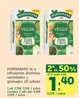 HiperDino HORNIMANS té o infusiones distintas variedades y gramajes, 20 sobres oferta