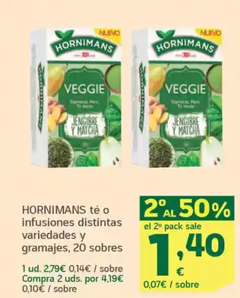 HiperDino HORNIMANS té o infusiones distintas variedades y gramajes, 20 sobres oferta