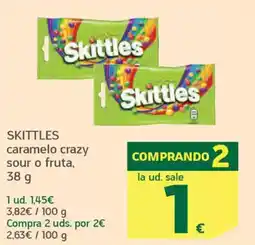 HiperDino SKITTLES caramelo crazy sour o fruta oferta