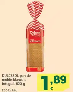 HiperDino DULCESOL pan de molde blanco o integral oferta