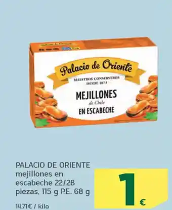 HiperDino PALACIO DE ORIENTE mejillones en escabeche 22/28 piezas oferta