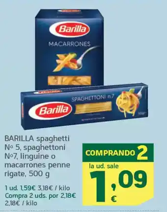 HiperDino BARILLA spaghetti No 5, spaghettoni Nº7, linguine o macarrones penne rigate oferta