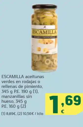 HiperDino ESCAMILLA aceitunas verdes en rodajas o rellenas de pimiento oferta