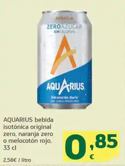 HiperDino AQUARIUS bebida isotónica original zero, naranja zero o melocotón rojo oferta