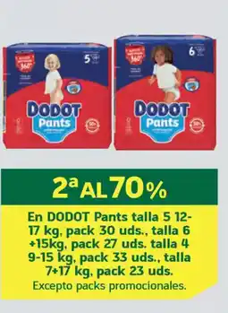 HiperDino En DODOT Pants talla 5 12- 17 kg, pack 30 uds., talla 6 +15kg, pack 27 uds. talla 4 9-15 kg, pack 33 uds oferta