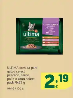 HiperDino ULTIMA comida para gatos select pescado, carne, pollo o atún select, oferta