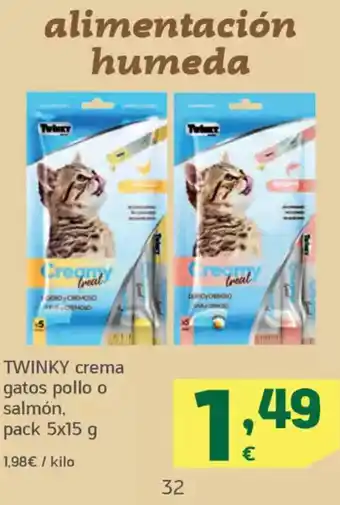 HiperDino TWINKY crema gatos pollo o salmón oferta