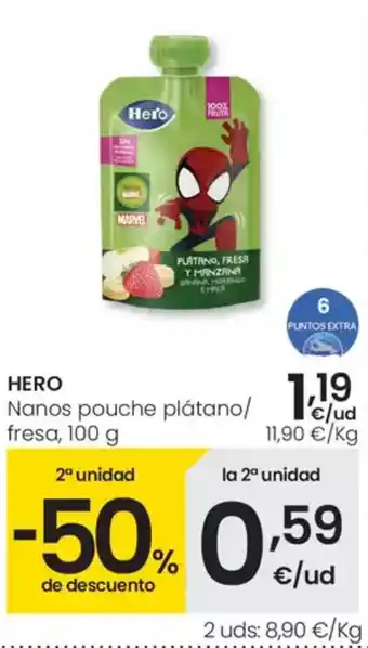 Eroski HERO Nanos pouche plátano fresa, oferta