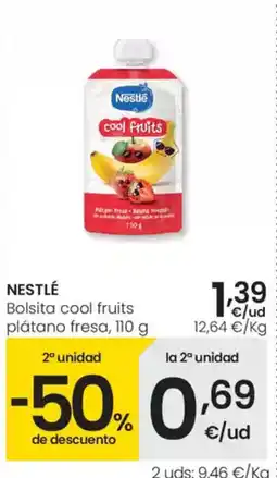 Eroski NESTLÉ Bolsita cool fruits plátano fresa oferta