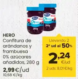 Autoservicios Familia HERO Confitura de arándanos y frambuesa 0% azúcares añadidos oferta