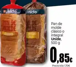 Unide Supermercados Unide - pan de molde clásico o integral oferta