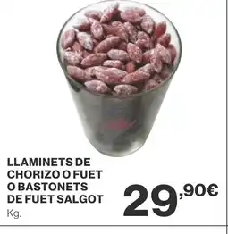 Supercor Llaminets de chorizo o fuet o bastonets de fuet salgot oferta