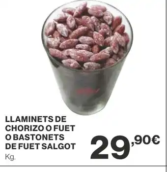 Supercor Llaminets de chorizo o fuet o bastonets de fuet salgot oferta