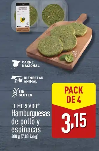 ALDI EL MERCADO Hamburguesas de pollo y espinacas oferta