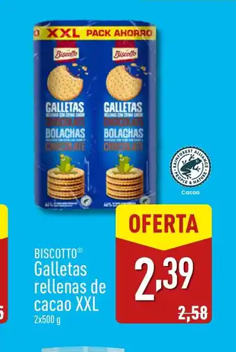 ALDI BISCOTTO Galletas rellenas de cacao XXL oferta