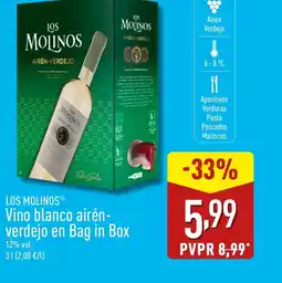 ALDI LOS MOLINOS Vino blanco airén- verdejo en Bag in Box oferta